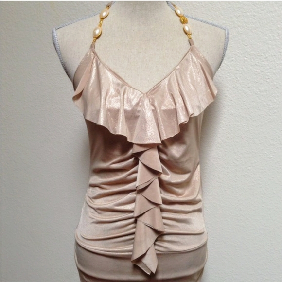 NWT Coalition Metallic Gold Halterneck Bodycon Mini Small - Picture 2 of 4